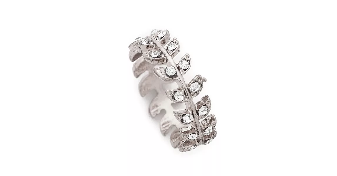 SHASHI 紐約品牌 Amelia 鑲鑽葉子圓形戒指 小寬版 925純銀66號