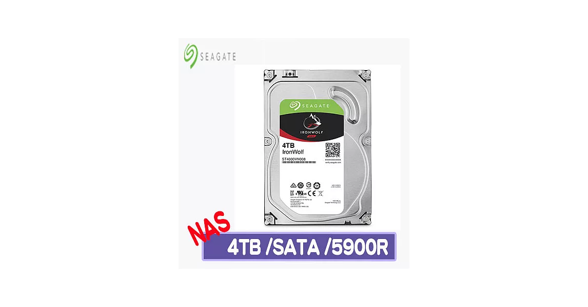 Seagate 希捷 IronWolf 4TB 3.5吋NAS硬碟 (ST4000VN008-3Y)