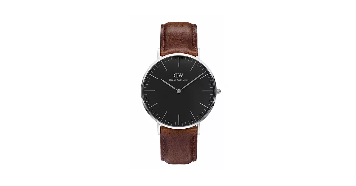 Daniel Wellington 深褐色皮革腕錶-銀框/40mm(DW00100131)