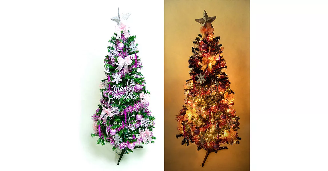 幸福5尺/5呎(150cm)一般型裝飾綠聖誕樹 (+銀紫色系配件+100燈鎢絲樹燈2串)YS-GTC05103