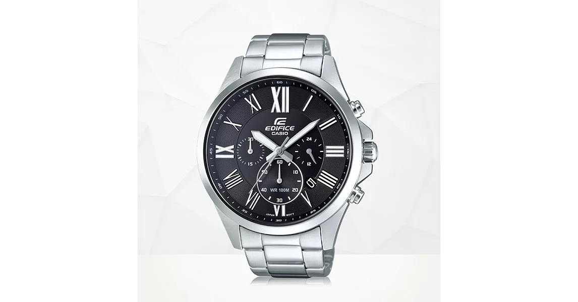 CASIO 卡西歐 EFV-500D 金屬風格羅馬數字銀白指針品味鐵帶錶 - 1A 銀框黑面