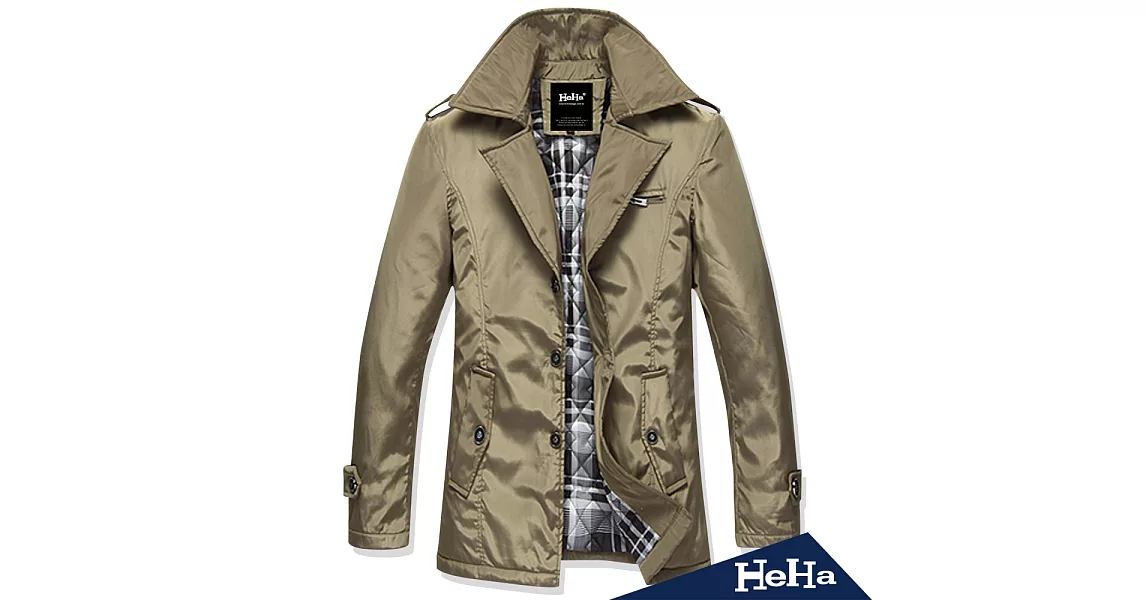 外套英倫氣質型男舖棉風衣外套二色-HeHa-XL（卡其）