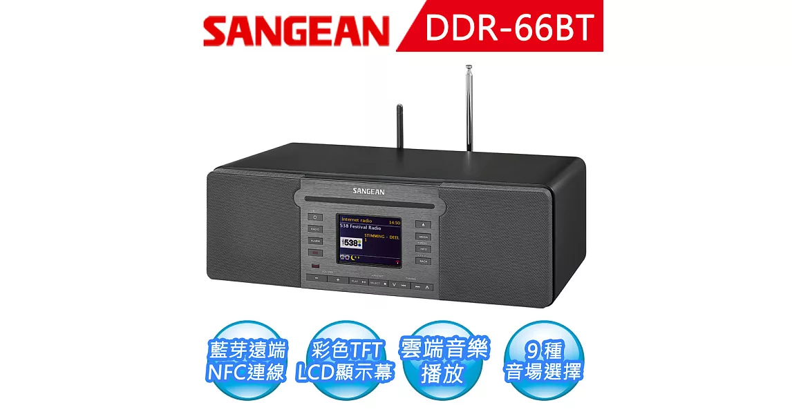 【SANGEAN】數位多功能音響 (DDR-66BT)黑色