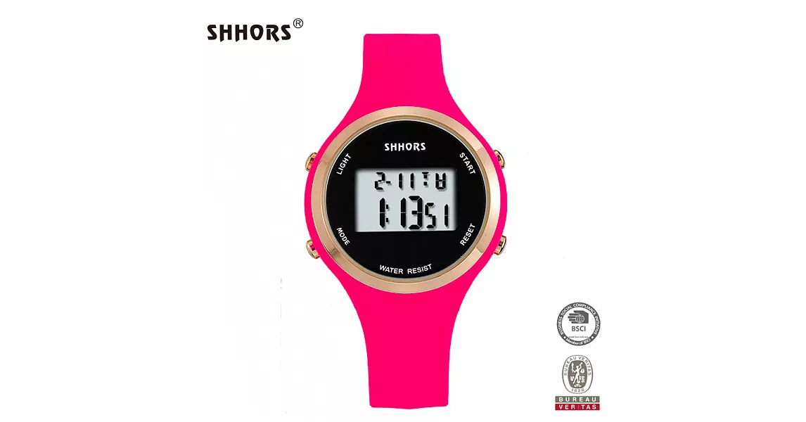 SHHORS SH-0272 時尚玫框搭配螢光色彩矽膠錶帶電子錶 - 桃色