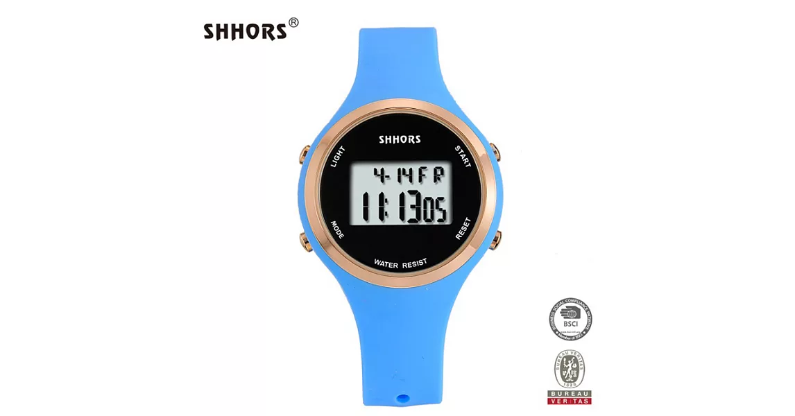 SHHORS SH-0272 時尚玫框搭配螢光色彩矽膠錶帶電子錶 - 藍色