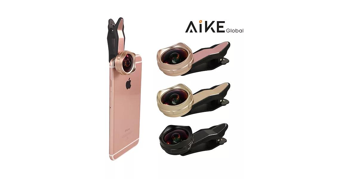 AIKE 美型新設計 4K HD廣角+15X微距 二合一鏡頭 無暗角 近乎無畸變 高質感鋁合金外殼 時尚金