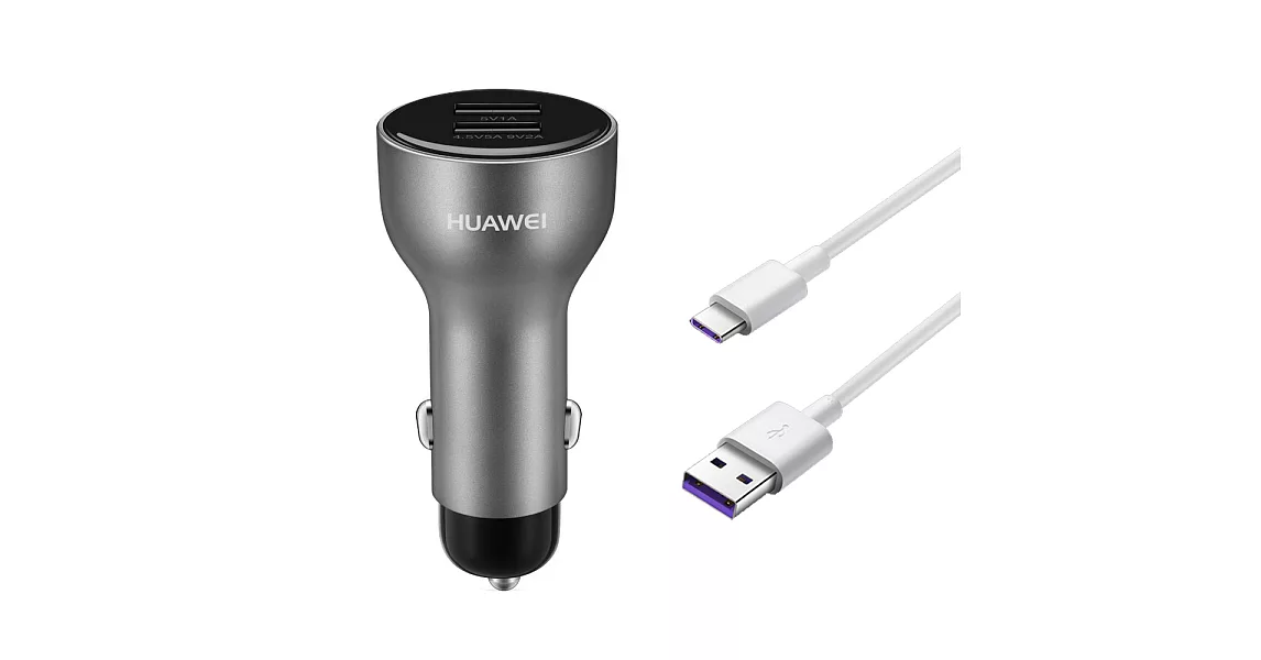 HUAWEI 華為原廠 雙USB 車用快速充電器+5A Type-C傳輸線組(盒裝)單色