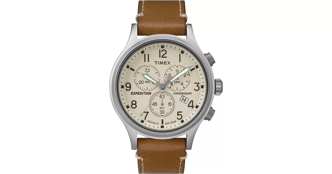 TIMEX 天美時 Scout Chrono系列三眼計時手錶 (米色x咖啡 TXTW4B09200)