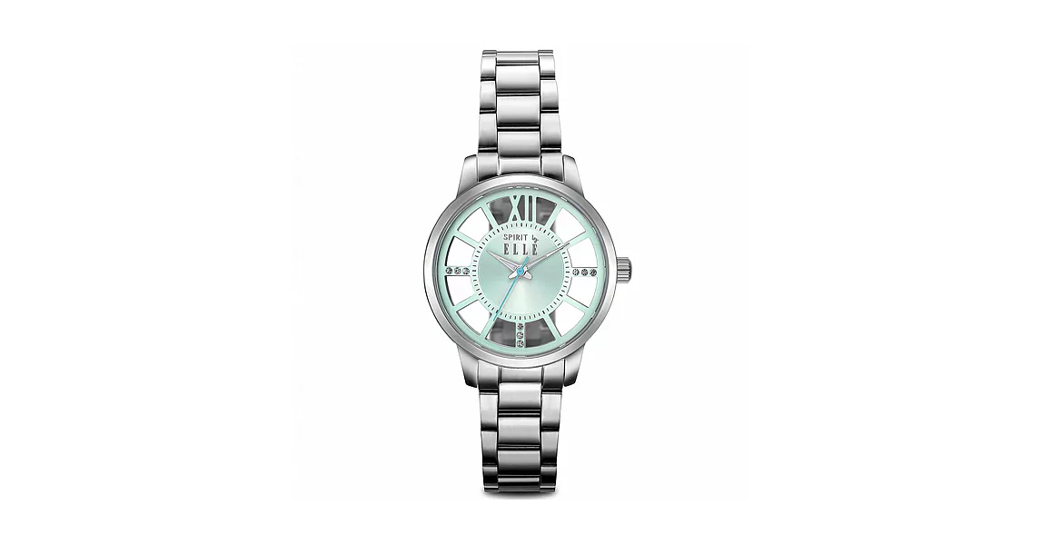 ELLE 獨特鏤空錶盤不鏽鋼時尚腕錶-綠/36mm