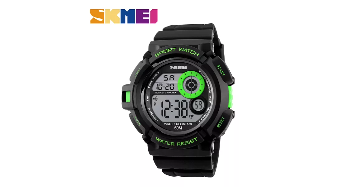SKMEI 時刻美 1222 低調單色錶面設計多功能電子運動錶- 綠色