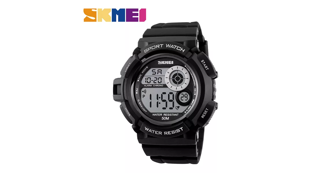SKMEI 時刻美 1222 低調單色錶面設計多功能電子運動錶- 黑色