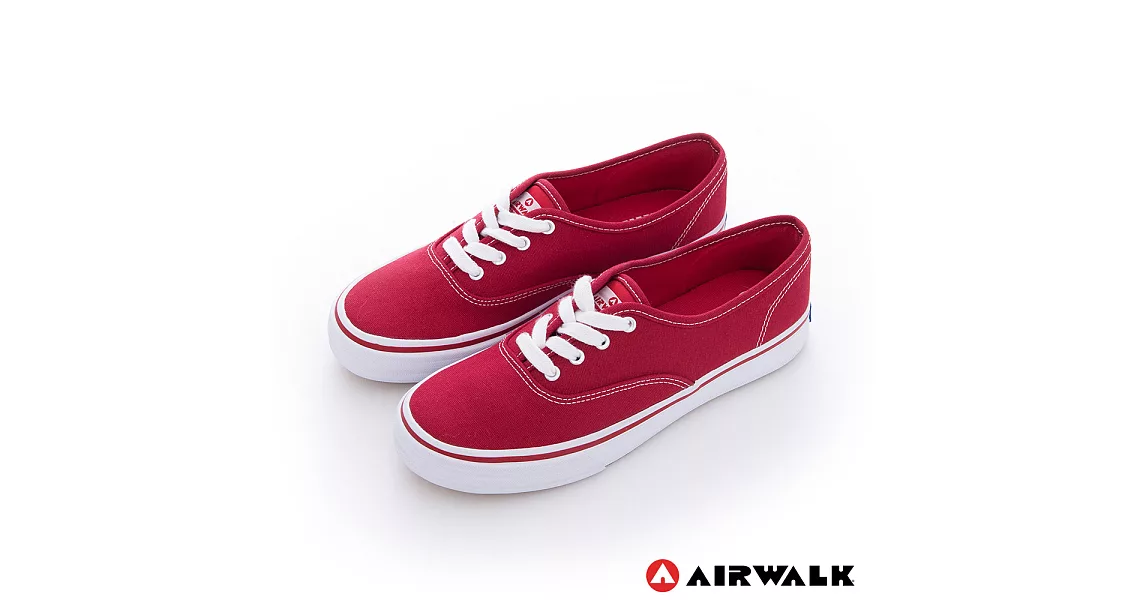 AIRWALK(女) - 小藍標 紅邊經典基本綁帶帆布鞋 US6紅