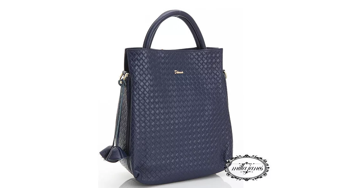 【Milla‧Janes米拉.珍妮絲】英倫風格 編織紋 真皮直筒包(皇家藍)