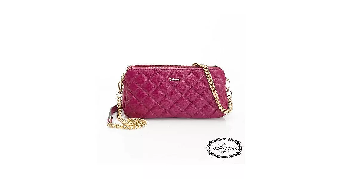 【Milla‧Janes米拉.珍妮絲】法式銀戀 菱格紋 真皮晚宴包(漾紫紅)