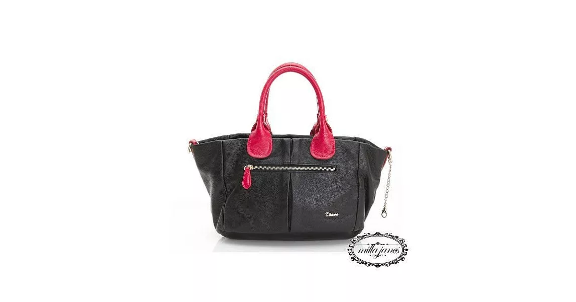 【Milla‧Janes米拉.珍妮絲】英倫風格 三格層 真皮水餃包(魅力黑)