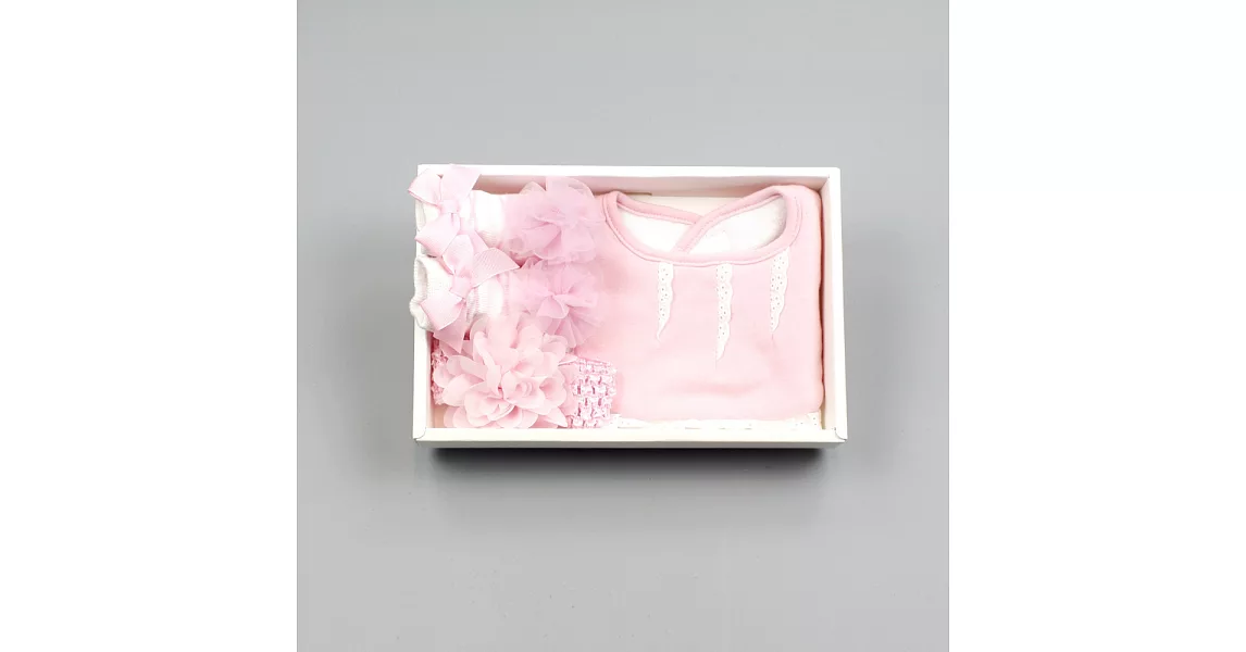 [日安朵朵]女嬰配件禮盒 - 芭蕾女伶 (圍兜+髮帶+寶寶襪)12M粉