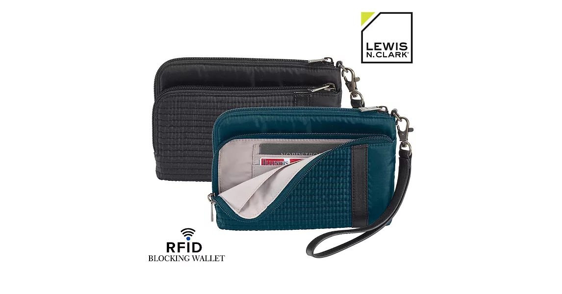 【LEWIS N CLARK美國人氣旅遊配件】RFID防盜錄隨身手機手拿包 (藍)
