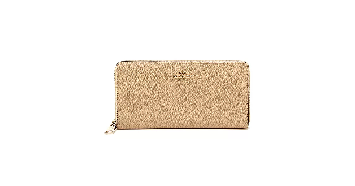 COACH 防刮全皮馬車文字飾牌拉鍊長夾 (現貨+預購)卡其