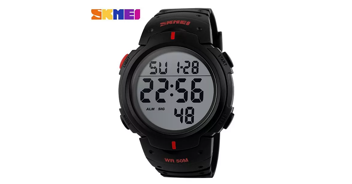 SKMEI 時刻美 1068 俐落錶面大數字顯示電子錶- 紅色