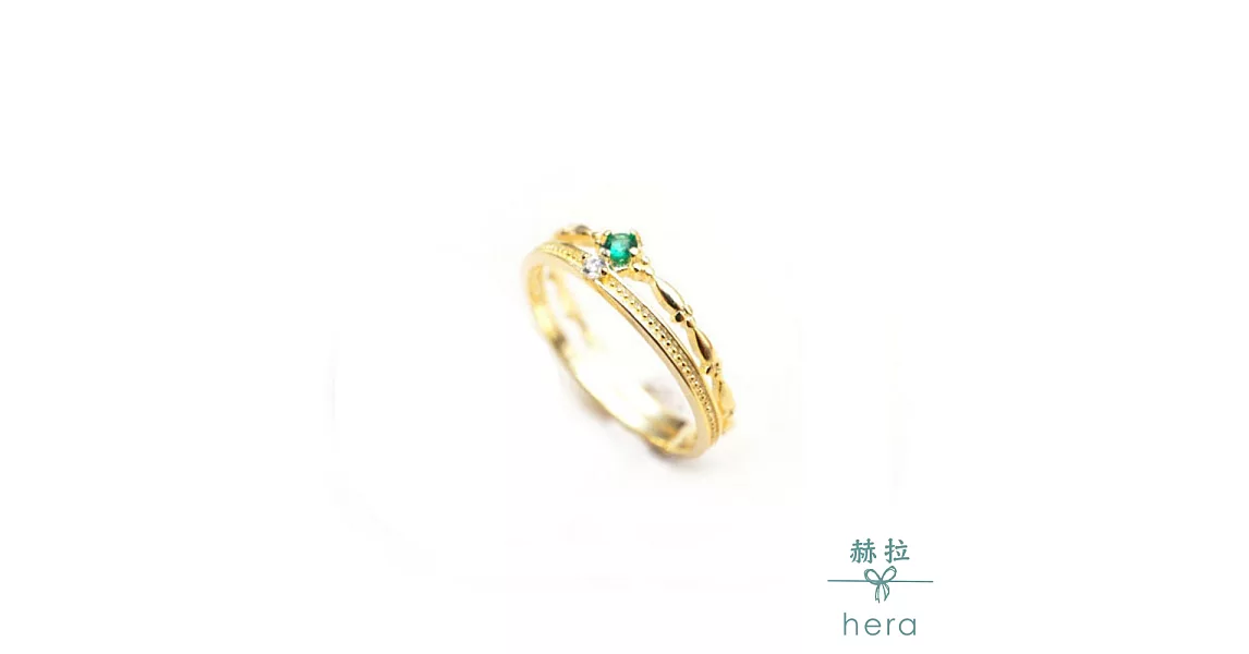 【Hera】純銀雙層花紋寶石活圍戒/開口戒/戒指/2色祖母綠