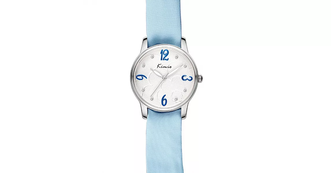 Kimio 金米歐 D5009M 氣質緞帶優雅指針鑲鑽女錶(隨機附贈緞帶)- 藍色