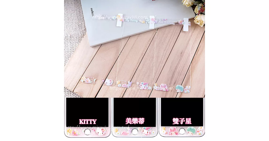 【Sanrio三麗鷗】iPhone 8 Plus / iPhone 7 Plus (5.5吋) 繁花系列 9H強化玻璃彩繪保護貼(美樂蒂)