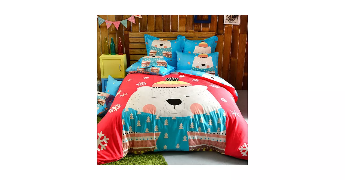 義大利Fancy Belle 雙人貢緞防蹣抗菌吸濕排汗兩用被床包組-大白熊