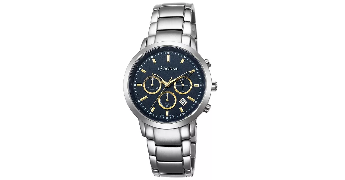 【LICORNE力抗錶】撼動系列 城市時尚三眼計時手錶(藍金/銀LT135MWNI-K)