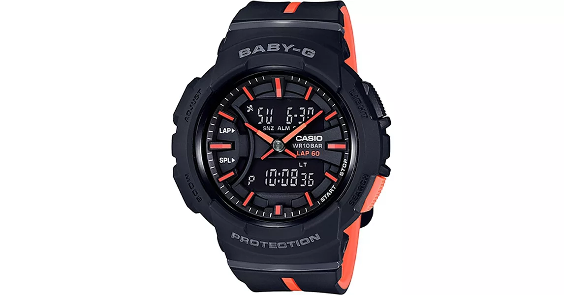 【CASIO】卡西歐 BABY-G系列 城市運動風格慢跑電子錶 (黑x橘 BGA-240L-1A)