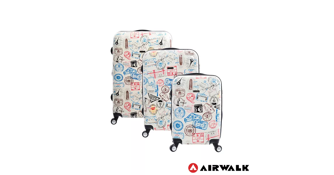 AIRWALK LUGGAGE - 精彩歷程 環郵世界行李箱20+24+28吋 三箱組(各地米白)