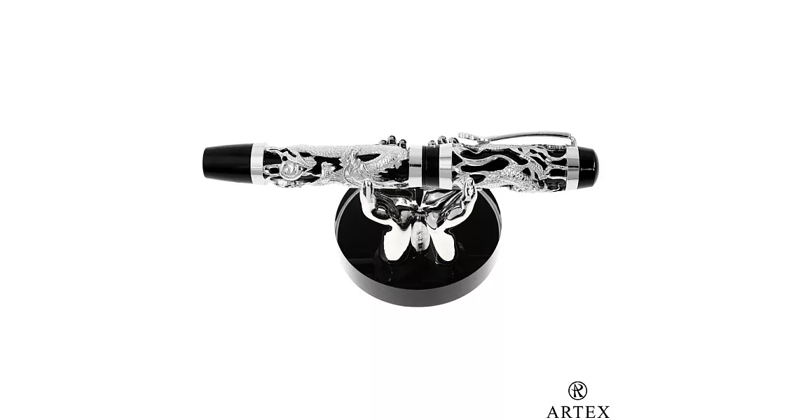 ARTEX 封印龍鋼珠筆 雙手造型筆座/銀 禮盒亮銀鋼珠筆