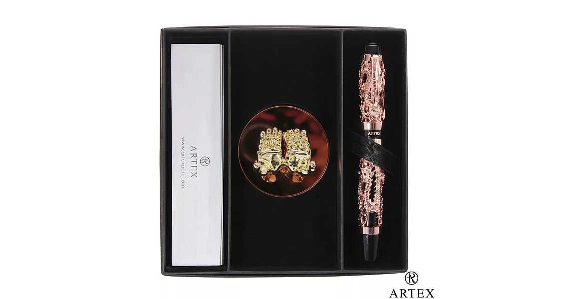 ARTEX 封印龍鋼珠筆 雙手造型筆座/金 禮盒玫瑰金鋼珠筆