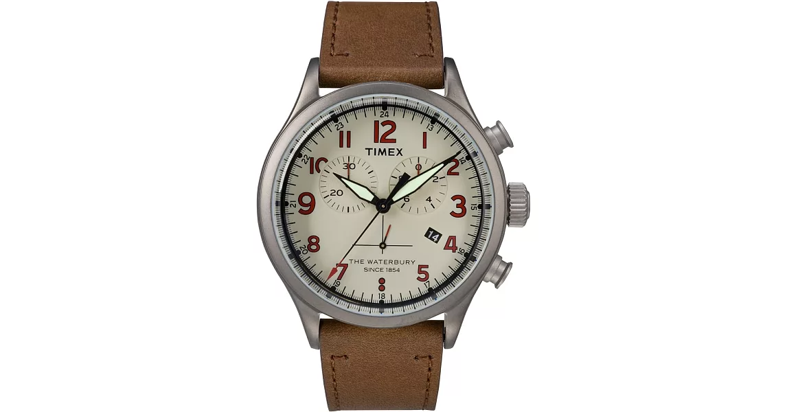 【TIMEX】天美時Waterbury系列 雙眼計時手錶 (米白/咖啡色 TXTW2R38300)