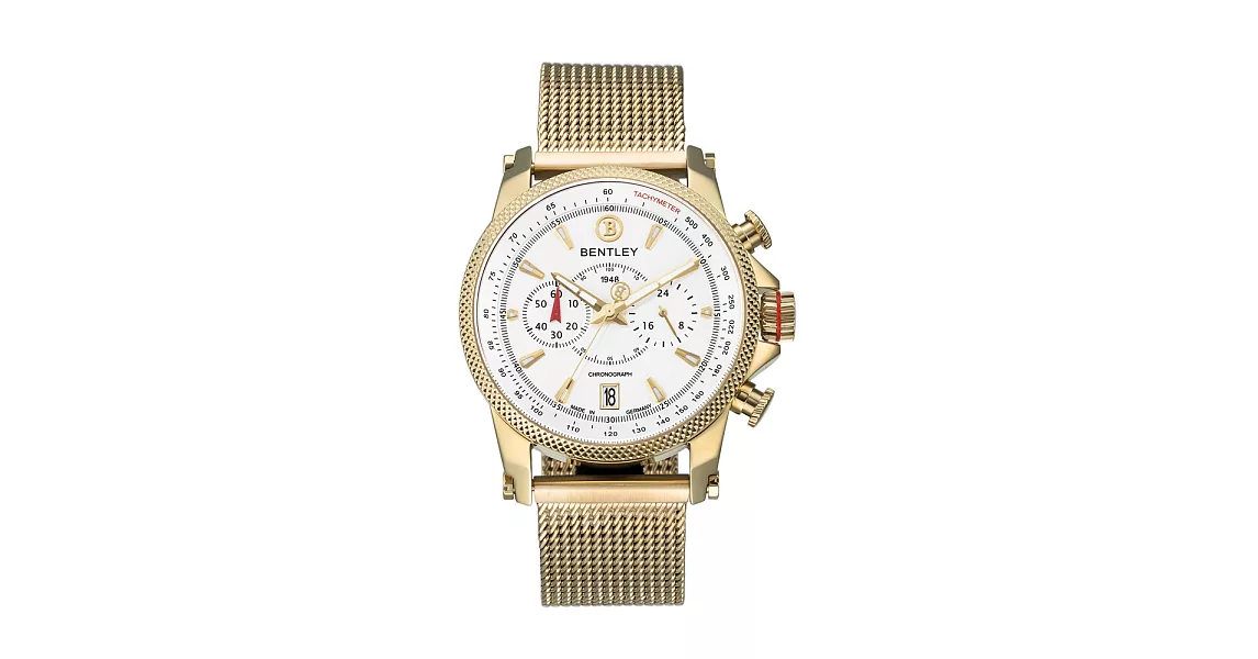 【BENTLEY】賓利 RACING系列 競速美學計時手錶 (白面/金色鋼帶 BL1694-20KWI-M)