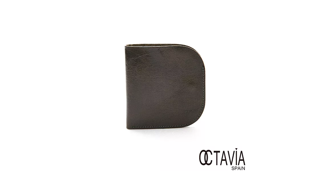OCTAVIA8真皮 -   BACKUP  口袋式極簡式二折油蠟牛皮短夾 - 方深綠