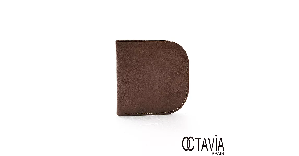 OCTAVIA8真皮 -   BACKUP  口袋式極簡式二折油蠟牛皮短夾 - 方咖棕