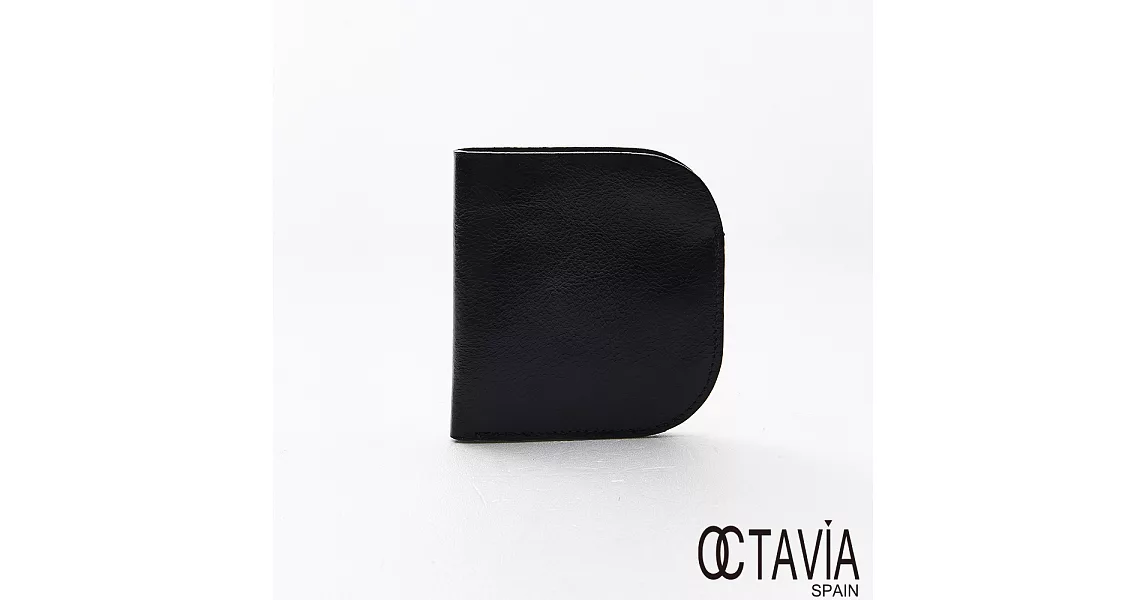 OCTAVIA8真皮 -   BACKUP  口袋式極簡式二折油蠟牛皮短夾 - 方亮黑