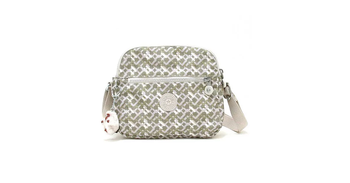 KIPLING 三層尼龍斜背包-卡其灰條紋（現貨＋預購）卡其灰條紋