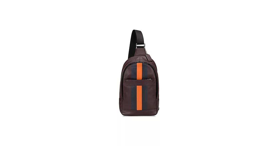 COACH 壓印LOGO條紋斜背包-酒紅桔條 (現貨+預購)酒紅桔條