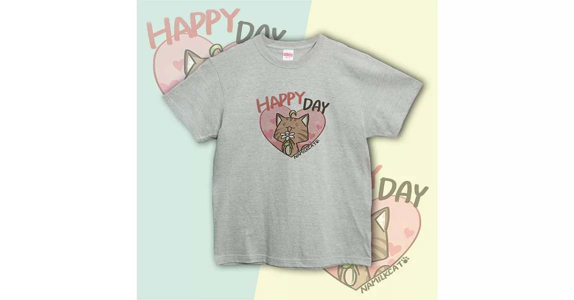 【kuroi-T】Heart L happyday 日本United Athle純棉柔感 中性T恤XL灰色