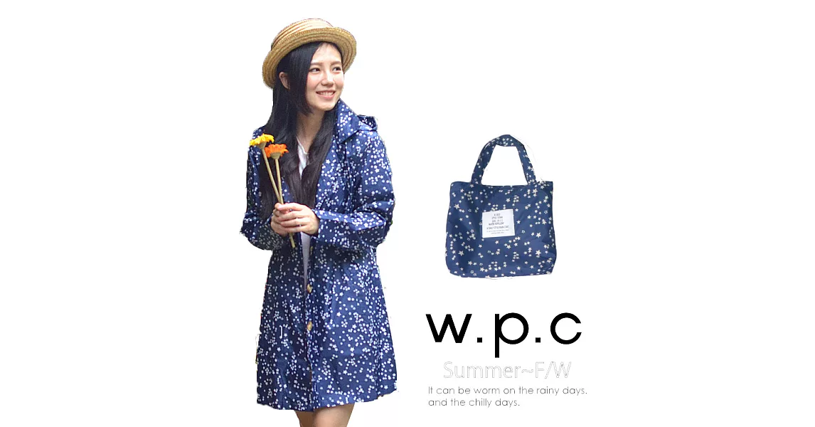 【w.p.c】星星釦子款。時尚雨衣/風衣(R1032)(深藍色)