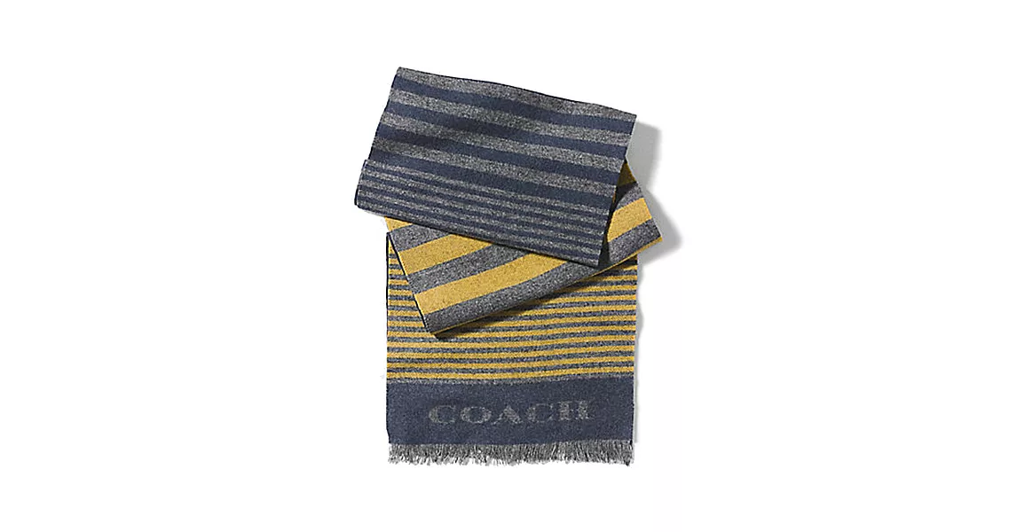 COACH 撞色羊毛圍巾-藍黃 (現貨+預購)藍黃