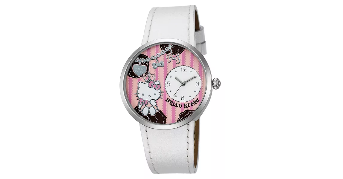 Hello Kitty LK698 浪漫公主凱蒂貓小巧刻度指針皮帶錶- 白色