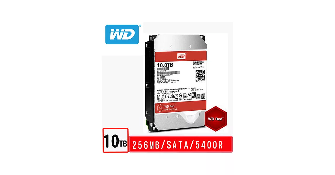 WD 威騰 紅標 3.5吋 10TB  5400轉 64MB NAS硬碟 (WD100EFAX )