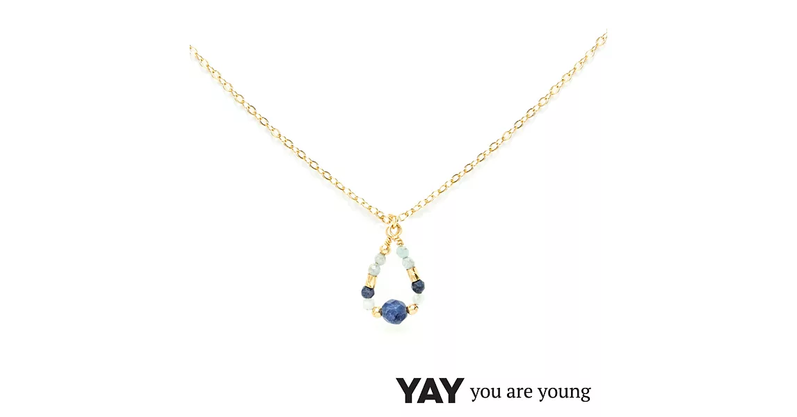 YAY You Are Young 法國品牌 Cleo 藍寶石項鍊 水滴墜設計 金色
