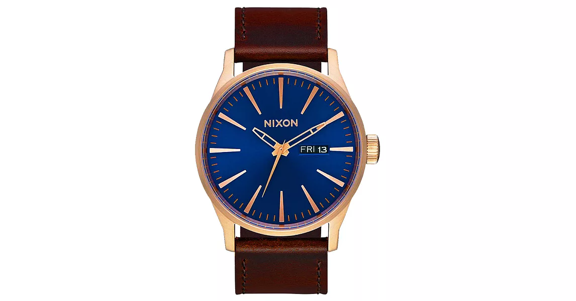 NIXON SENTRY LEATHER 冷冽爵士時尚腕錶-咖啡x藍紫