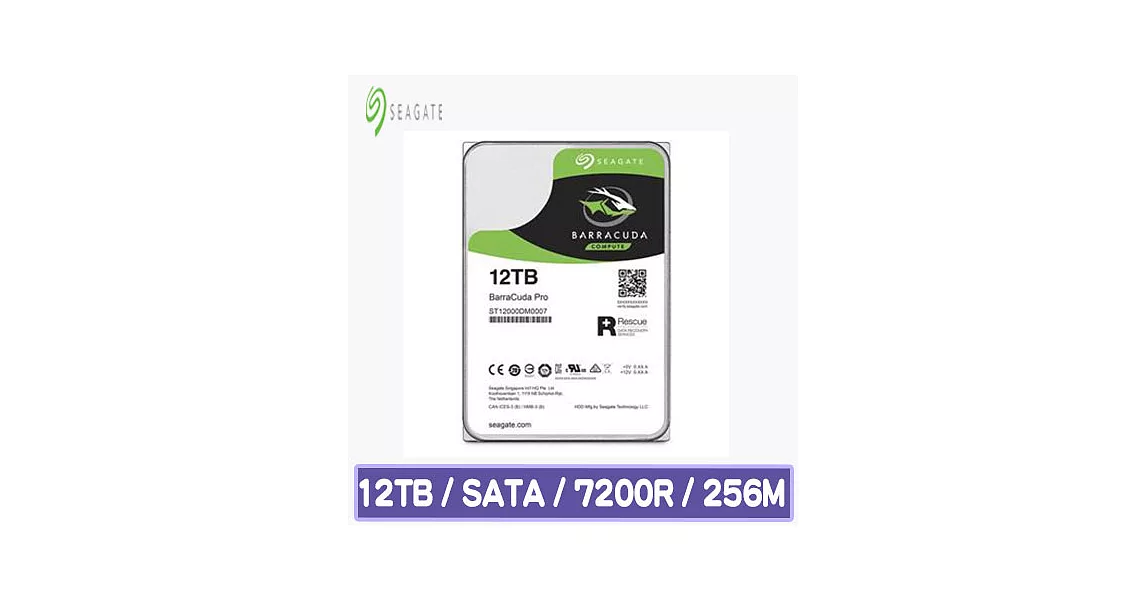 Seagate 希捷 BarraCuda Pro 12TB 3.5吋桌上型硬碟(ST12000DM0007)