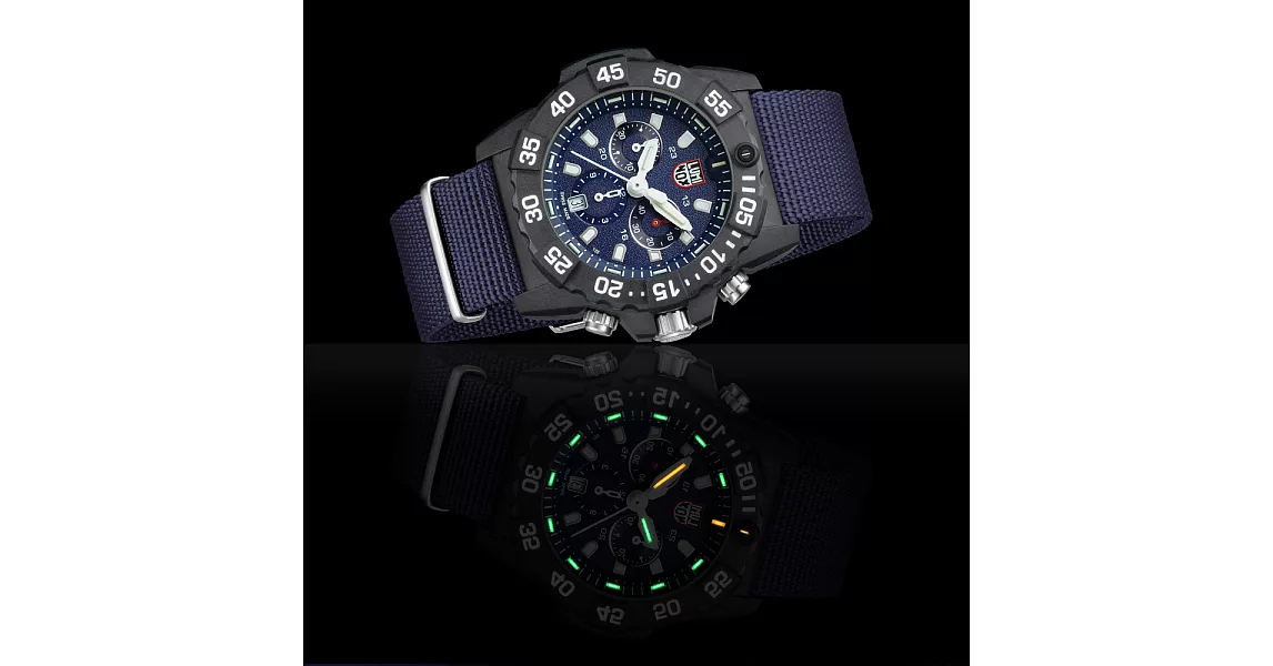 LUMINOX 雷明時NAVY SEAL CHRONO 3580海豹三眼計時腕錶 – 海軍藍x白時標 /45mm
