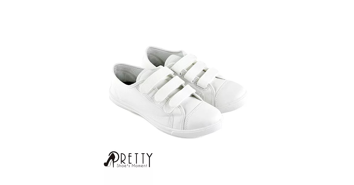 【Pretty】簡單三帶魔鬼氈休閒鞋JP23白色