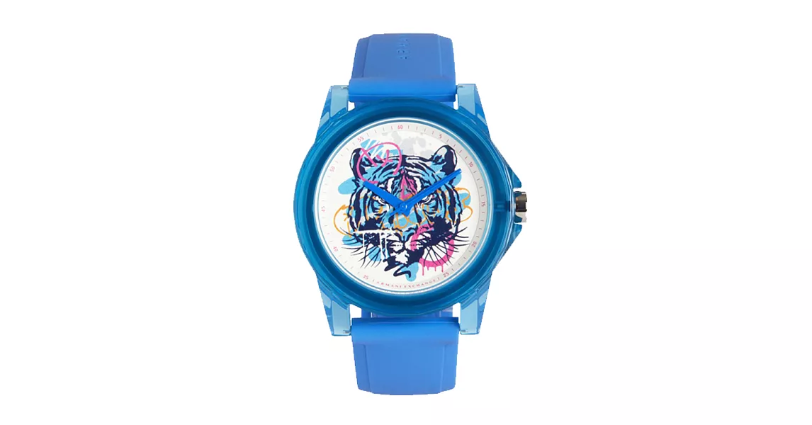 AX STREET ART系列ALEX LEHOURS潮流噴漆虎頭設計手錶-水藍-AX4356